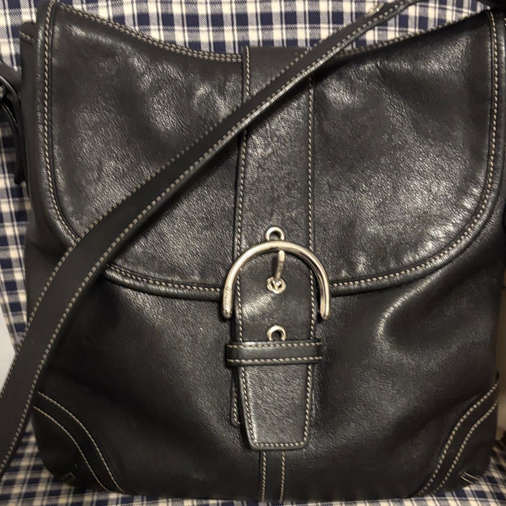 Coach SoHo vintage Black Leather saddle messenger flap Bag - Picture 4 of 14